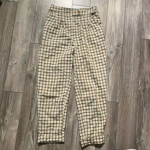 Plaid High-Rise Straight Leg Cropped Trousers